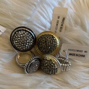 NEW Lot of 4 Elegant Gold and Silver Crystal Rings Set of 4 Bundle of 4 Festival
